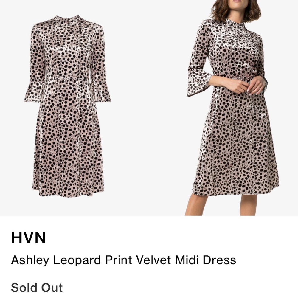 HVN Ashley Leopard Print Velvet Midi Dress
